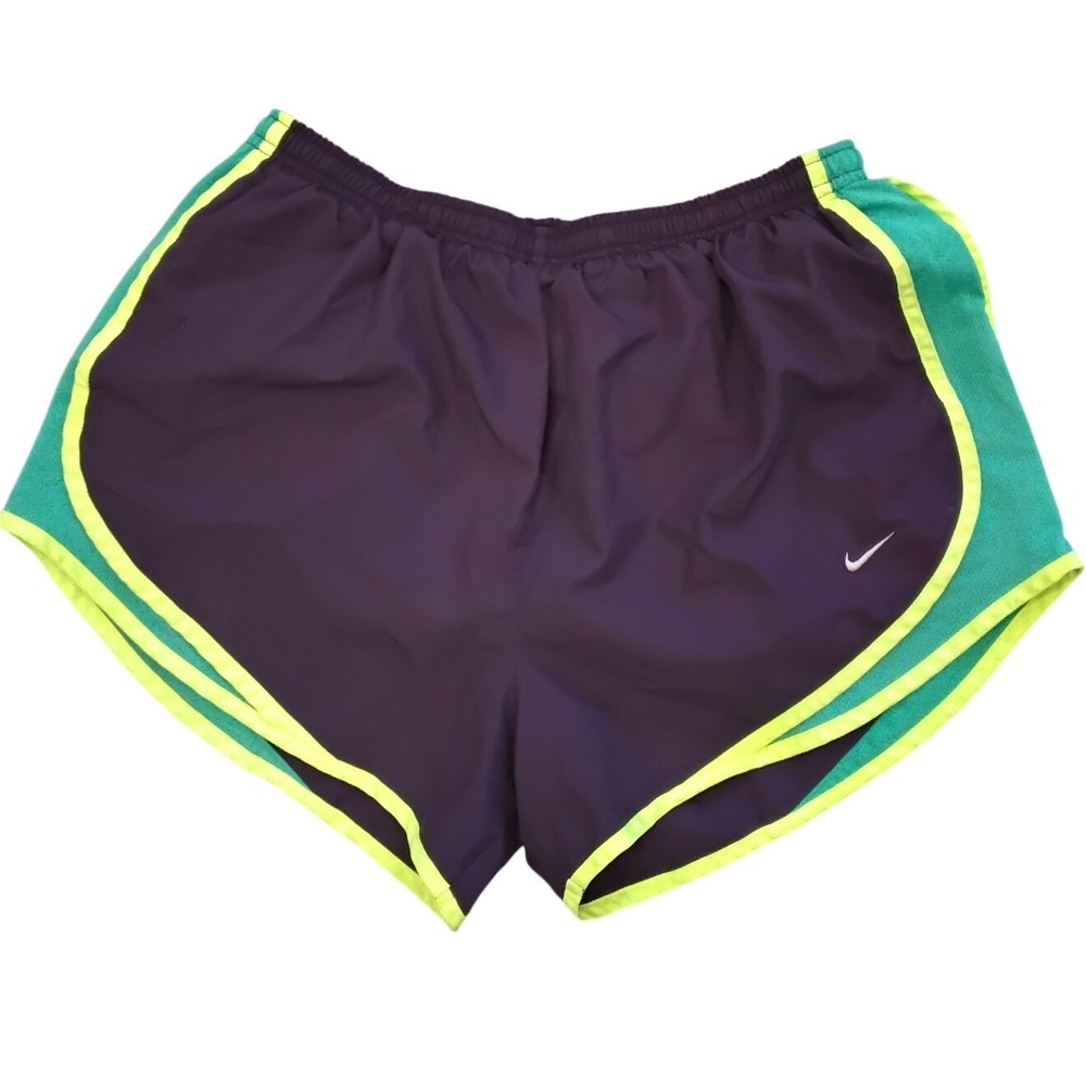 Nike Dri-FIT Running Shorts Women's‎ L Purple Green Neon Athletic Gym Activewear